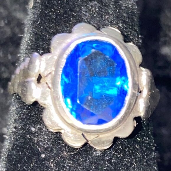 Ring Size 4.5 Blue Glass Faceted Vintage Jewelry Sterling Silver Tested - Picture 2 of 16